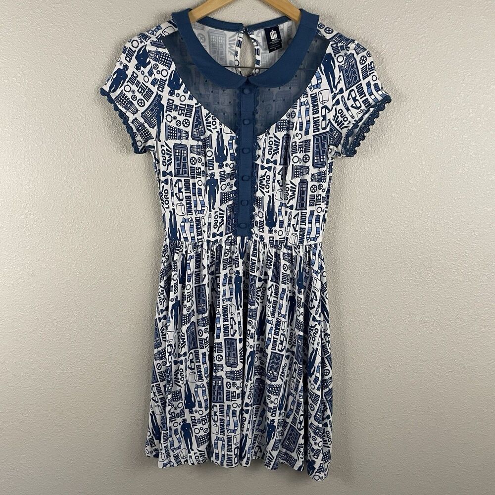 Hot Topic Womens S BBC Doctor Who Tardis Peter Pan Collar All Over Print Dress
